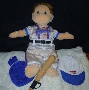 TY BUZZ  Baseball Uniform, Hat, Bat, & Blue Backpack ***Boy Doll Baseball Bundle